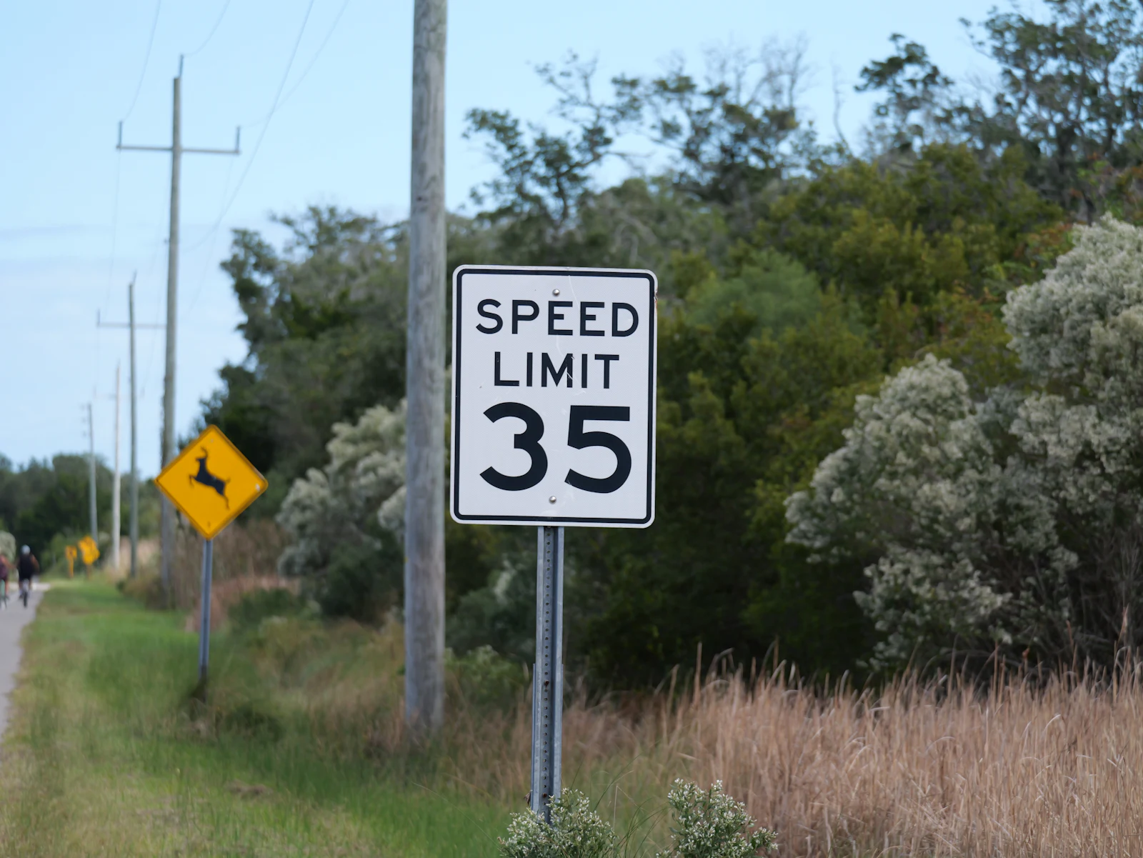 A speed limit 35 mph road sign, the top speed for street-legal low-speed vehicles